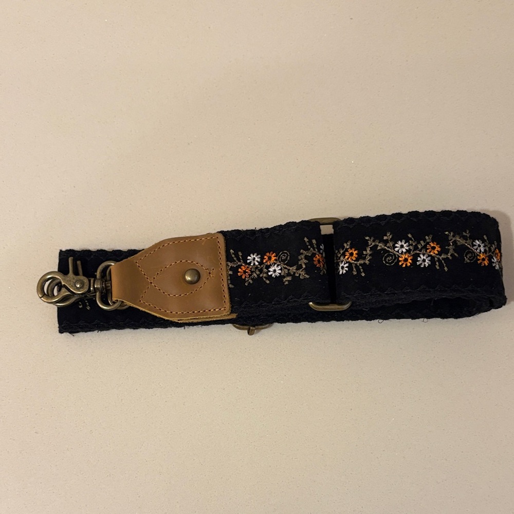 Floral Embroidered Black Strap